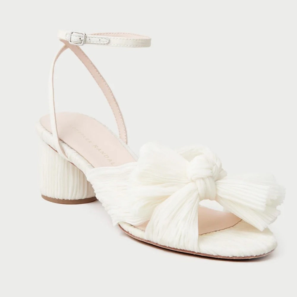 Loeffler Randall Ivory Bow Ankle-Strap Block Heel Sandals